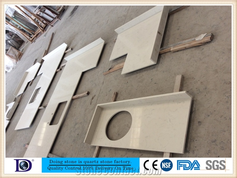 Fine Line Carrara White with Marble Look Quartz Countertop,2cm Calacatta White Quartz Custom Countertop,A Quality Polished Carrara White Quartz Stone Kitchen Top Factory