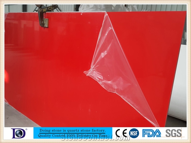 Pure Red Engineered Quartz Stone,Polished Quartz Slab,2cm Quartz Stone from China,3cm Solid Surface Quartz Slab in Usa7130