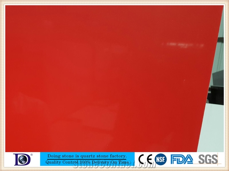 Pure Red Engineered Quartz Stone,Polished Quartz Slab,2cm Quartz Stone from China,3cm Solid Surface Quartz Slab in Usa7130