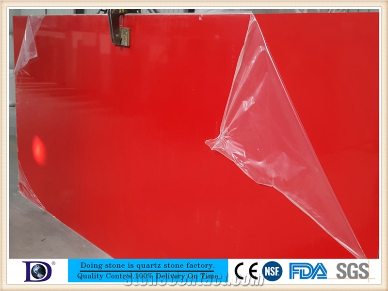 Pure Red Engineered Quartz Stone,Polished Quartz Slab,2cm Quartz Stone from China,3cm Solid Surface Quartz Slab in Usa7130