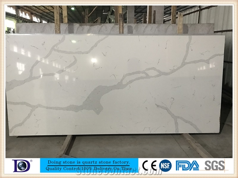 Veined Calacatta White Quartz from Doingstone,High Quality Calacatta White Quartz Stone for Kitchen,Coarse Grain Calacatta White Very Popular Quartz Slabs,2cm Solid Surface Calacatta White Quartz7406