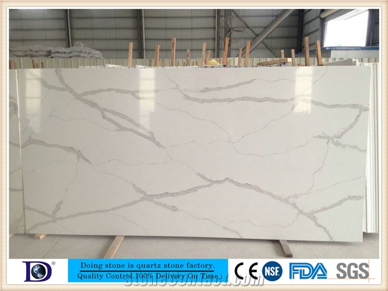 Veined Calacatta White Quartz Slabs ,2cm Solid Surface Calacatta White Quartz Slabs for Island Top,3cm Polishe Calacatta White Quartz in Usa,High Quality Calacatta White Quartz Slabs from Ds7423