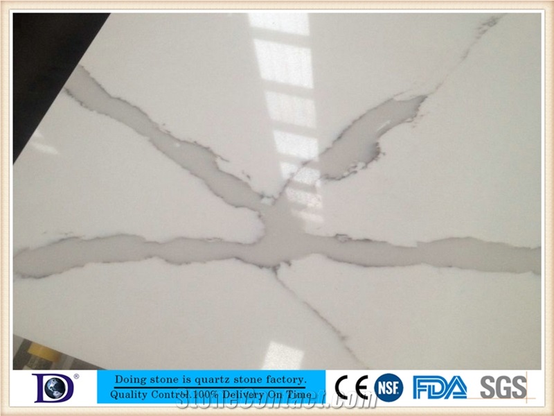 Veined Calacatta White Quartz Slabs ,2cm Solid Surface Calacatta White Quartz Slabs for Island Top,3cm Polishe Calacatta White Quartz in Usa,High Quality Calacatta White Quartz Slabs from Ds7423