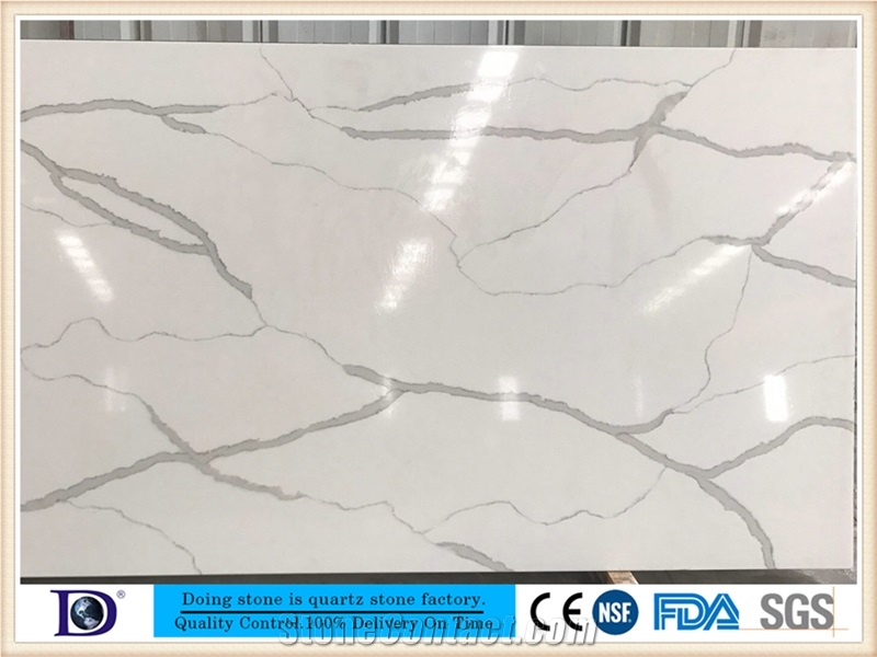 Veined Calacatta White Quartz Slabs ,2cm Solid Surface Calacatta White Quartz Slabs for Island Top,3cm Polishe Calacatta White Quartz in Usa,High Quality Calacatta White Quartz Slabs from Ds7423