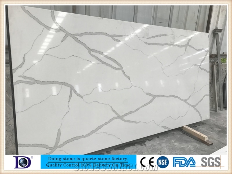 Veined Calacatta White Quartz Slabs ,2cm Solid Surface Calacatta White Quartz Slabs for Island Top,3cm Polishe Calacatta White Quartz in Usa,High Quality Calacatta White Quartz Slabs from Ds7423