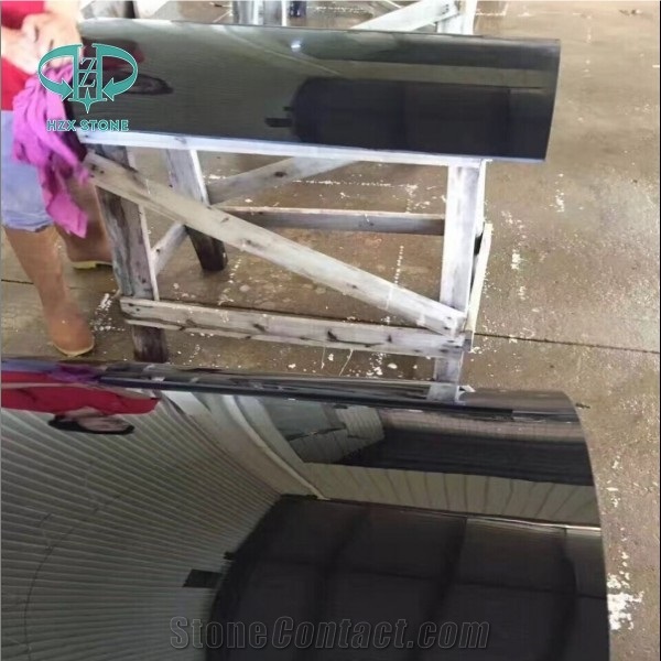 Artificial Super Black Crystallized Glass Column,Man-Made Black Stone Polished/Nano Glass Curved Plate/Micro Crystal Interior Decoration