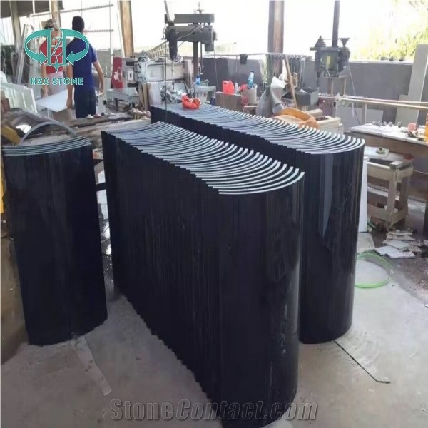 Artificial Super Black Crystallized Glass Column,Man-Made Black Stone Polished/Nano Glass Curved Plate/Micro Crystal Interior Decoration