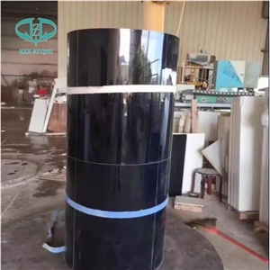Artificial Super Black Crystallized Glass Column,Man-Made Black Stone Polished/Nano Glass Curved Plate/Micro Crystal Interior Decoration