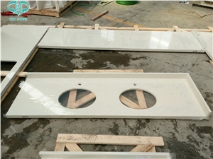 Custom White Quartz Vanity Top Double Holes
