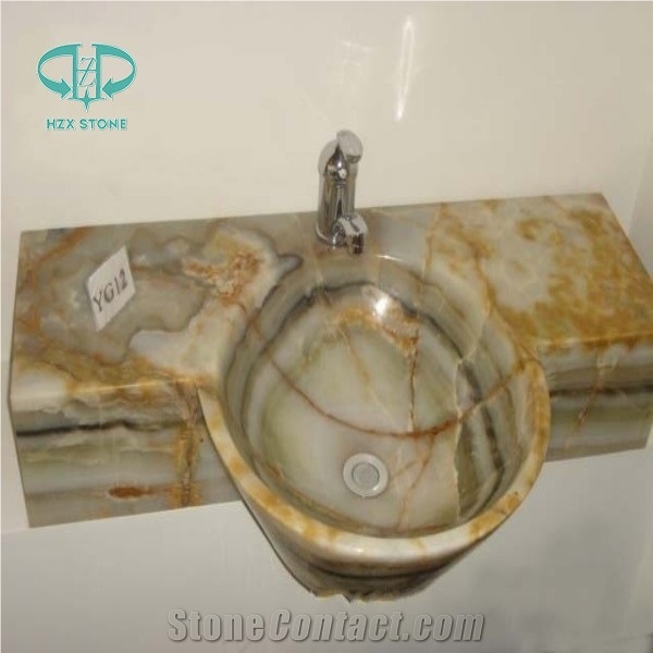 Golden Brown Onyx Kitchen Countertops, Green Onyx Counter Tops ,Countertop Basin, Chinese Basin, China Yellow Onyx Sinks & Basins