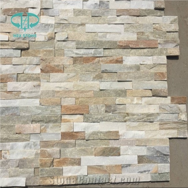 Split Surface China Yellow Wooden Quartize Wall-Cladding Panel Culture-Stone