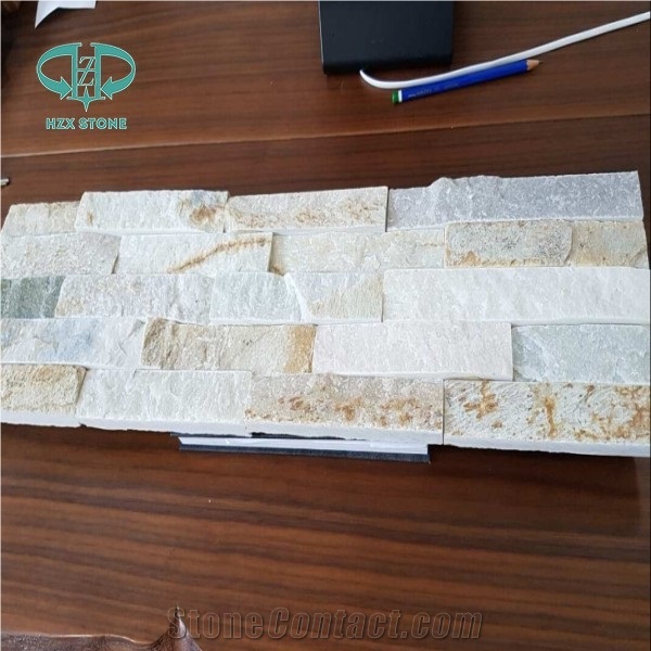 Split Surface China Yellow Wooden Quartize Wall-Cladding Panel Culture-Stone