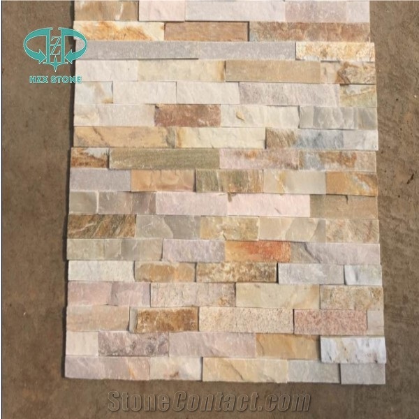Split Surface China Yellow Wooden Quartize Wall-Cladding Panel Culture-Stone