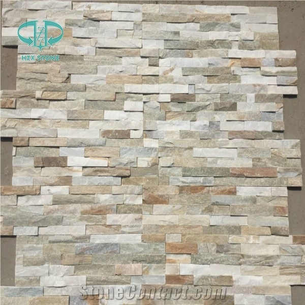 Split Surface China Yellow Wooden Quartize Wall-Cladding Panel Culture-Stone
