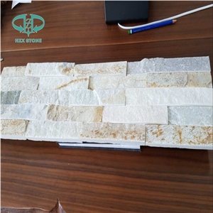 Split Surface China Yellow Wooden Quartize Wall-Cladding Panel Culture-Stone