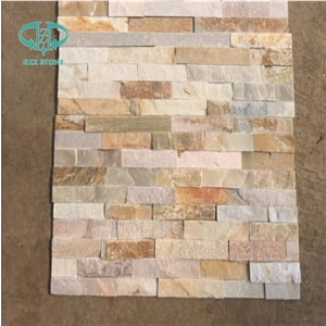 Split Surface China Yellow Wooden Quartize Wall-Cladding Panel Culture-Stone