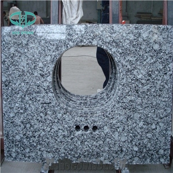 Spray White Granite Vanity Top,Sea Wave Flower Granite Vanity Tops,G708 Granite Bath Tops,China White Granite Bathrom Vanity Tops