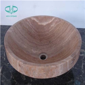 Teak Wood Marble Kitchen Sinks, Round Sinks, Brown Marble Wash Basins