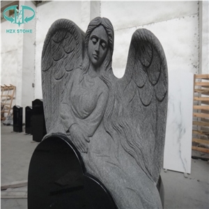 Visible Surfaces Polished Shanxi Black Western Style Monuments/Tombstone/Memorials/Gravestone/Angel with Heart/Absolute Black Headstone/Statue/Carving