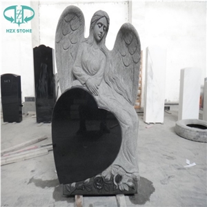 Visible Surfaces Polished Shanxi Black Western Style Monuments/Tombstone/Memorials/Gravestone/Angel with Heart/Absolute Black Headstone/Statue/Carving