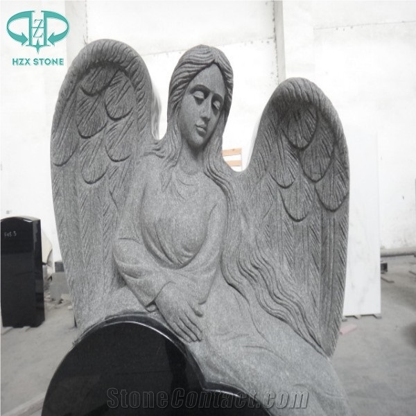 Visible Surfaces Polished Shanxi Black Western Style Monuments/Tombstone/Memorials/Gravestone/Angel with Heart/Absolute Black Headstone/Statue/Carving