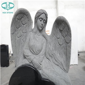 Visible Surfaces Polished Shanxi Black Western Style Monuments/Tombstone/Memorials/Gravestone/Angel with Heart/Absolute Black Headstone/Statue/Carving