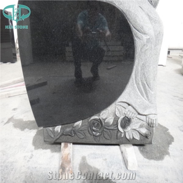 Visible Surfaces Polished Shanxi Black Western Style Monuments/Tombstone/Memorials/Gravestone/Angel with Heart/Absolute Black Headstone/Statue/Carving
