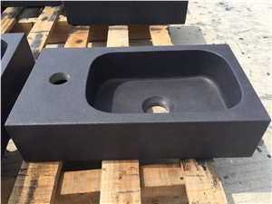 China Black Basalt Sinks,Honed Surface Bathroom Small Basins,Above Contertop Rectangle Wash Basin