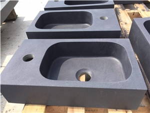 China Black Basalt Sinks,Honed Surface Bathroom Small Basins,Above Contertop Rectangle Wash Basin