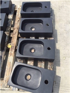 China Black Basalt Sinks,Honed Surface Bathroom Small Basins,Above Contertop Rectangle Wash Basin