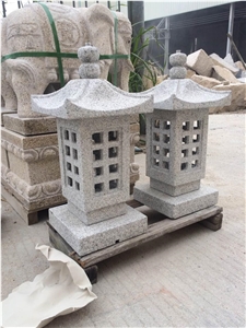 China Grey Granite Lanterns,Flamed Surface Japanese Style Garden Lanterns