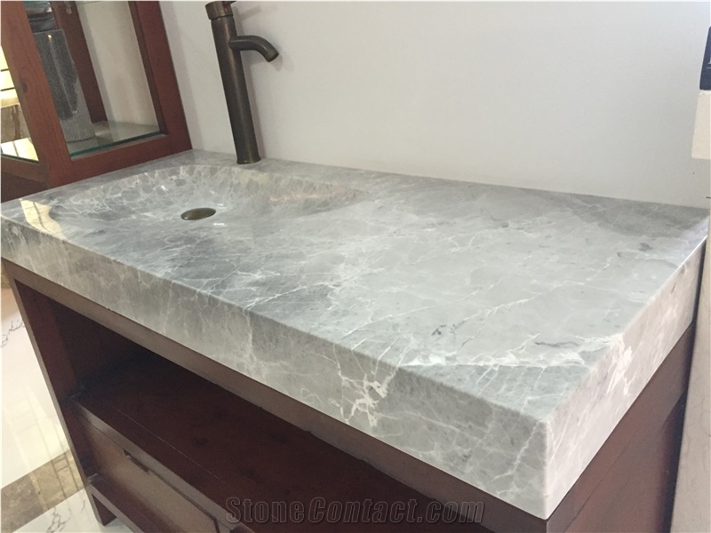 Granite Vessel Sink Panda Grey Rectangle Basin for Bathroom