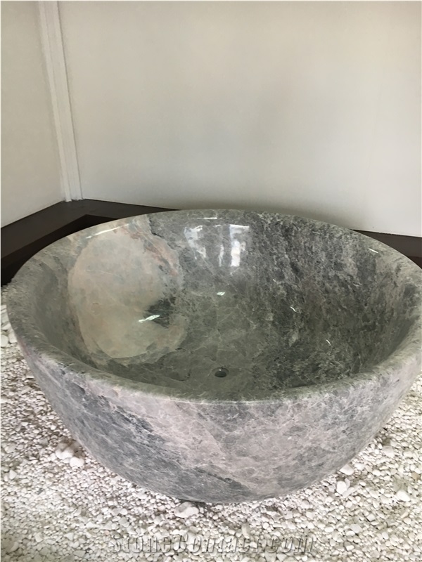 Imported Grey Marble Round Bathtub Marble Tundra Blue Bathtubs for Home