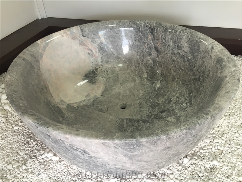 Imported Grey Marble Round Bathtub Marble Tundra Blue Bathtubs for Home
