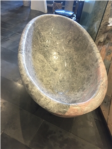Imported Grey Marble Round Bathtub Marble Tundra Blue Bathtubs for Home
