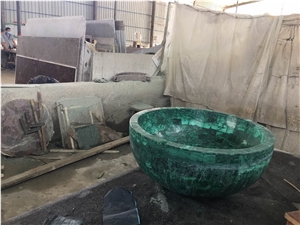 Luxury Gemstone Bathtub Semiprecious Malachite Bathtub for Hotel
