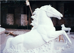 White Jade Marble Horse Sculptures Marble Animal Sculpture for Garden