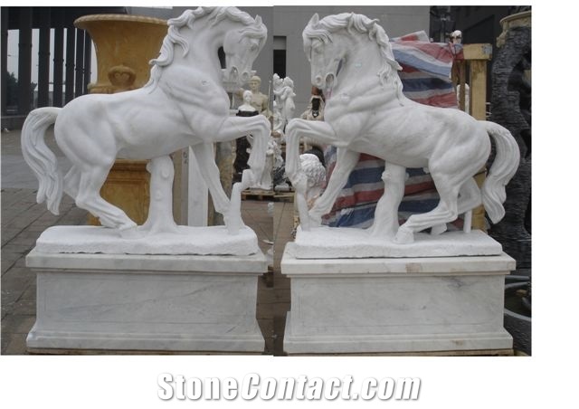 White Marble Animal Sculptures Marble Hu"Nan White Horse Sculpture for Garden
