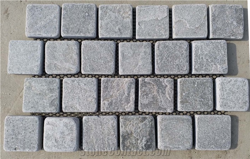 China Grey Quartzite Tumbled Cube Stone
