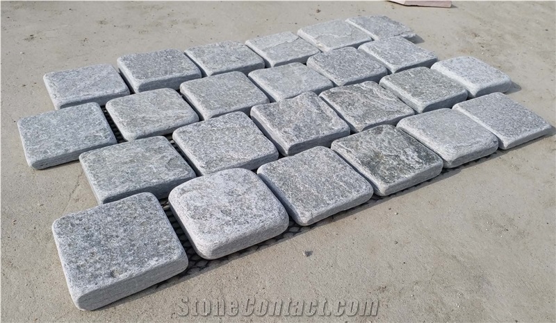 China Grey Quartzite Tumbled Cube Stone