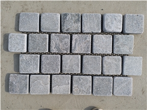 China Grey Quartzite Tumbled Cube Stone