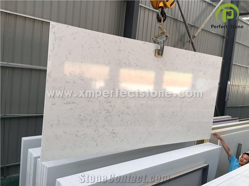 Carrara White Quartz Slabs/Bianco Carrara Quartz/White Quartz Slab with Veins