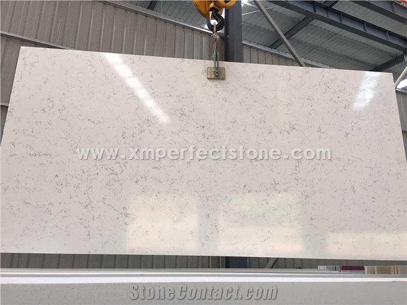 Carrara White Quartz Slabs/Bianco Carrara Quartz/White Quartz Slab with Veins