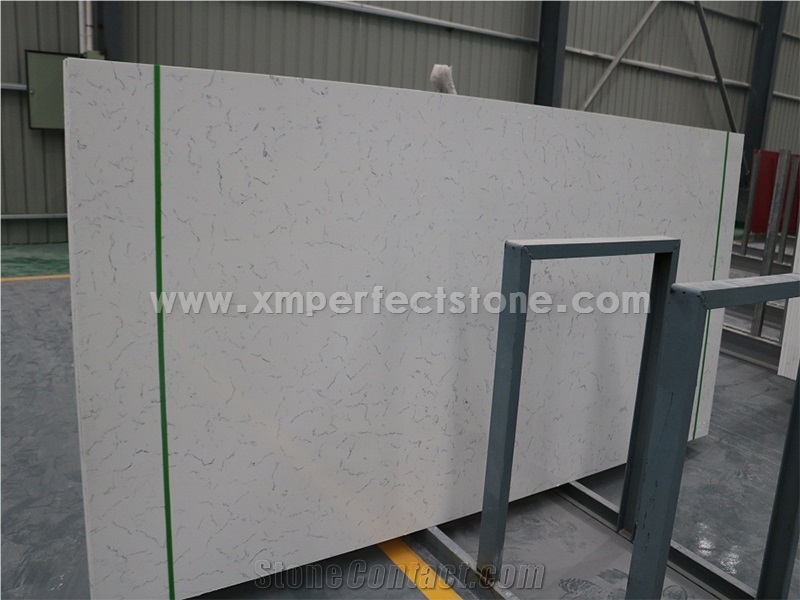 Carrara White Quartz Slabs/Bianco Carrara Quartz/White Quartz Slab with Veins