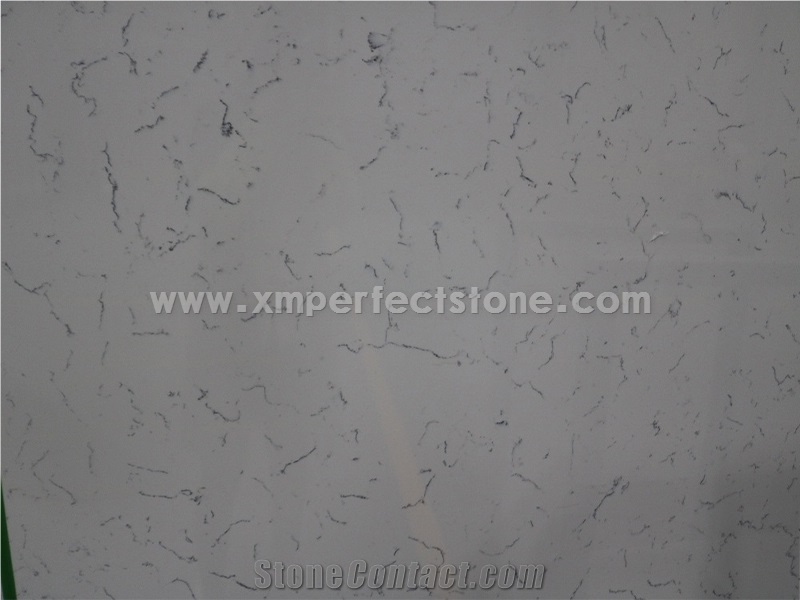 Carrara White Quartz Slabs/Bianco Carrara Quartz/White Quartz Slab with Veins
