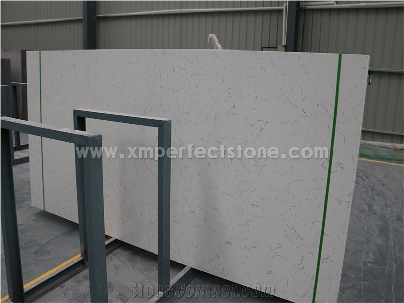 Carrara White Quartz Slabs/Bianco Carrara Quartz/White Quartz Slab with Veins