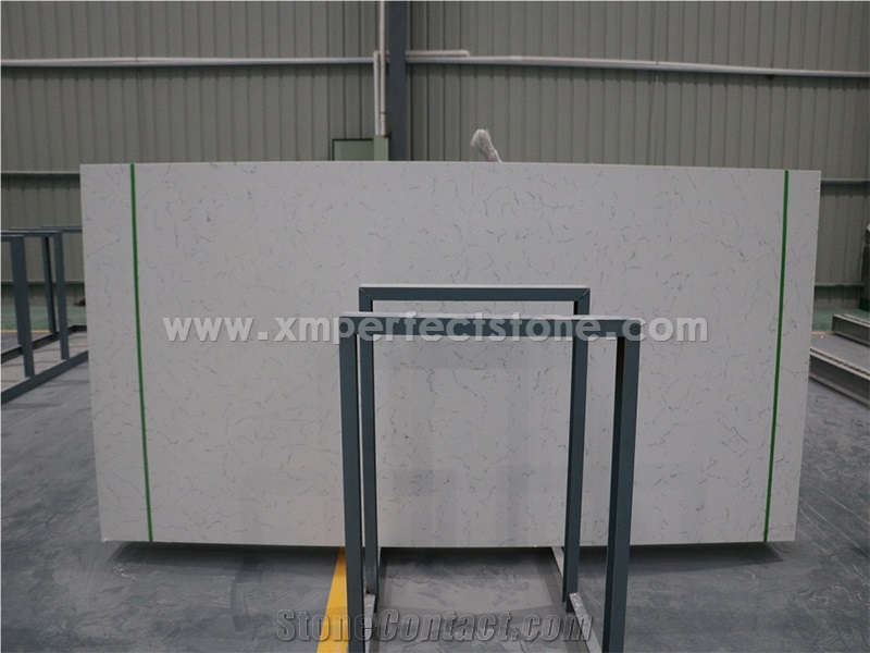 Carrara White Quartz Slabs/Bianco Carrara Quartz/White Quartz Slab with Veins