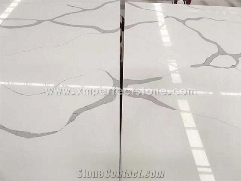 Chinese Calacatta Quartz Slab White for Kitchen Countertops / Countertop Material Prices / Quartz Stone Manufacturers