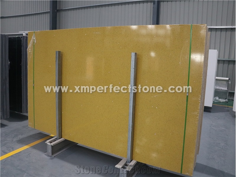 Chinese Quartz Factory/Yellow Crystal Quartz Stone Slabs/Engineered Stone Slab