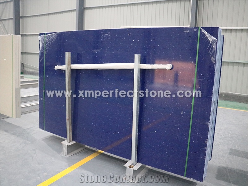 Dark Blue Crystal Quartz Slabs/3200*1600mm Quartz Slabs/Chinese Blue Crystal